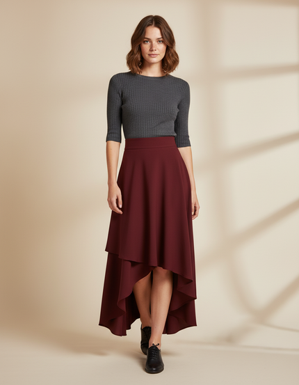 Jupe Longue Bordeaux Asymétrique Fluide