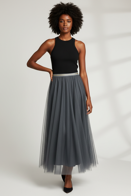 Jupe Longue Tulle Grise Chic