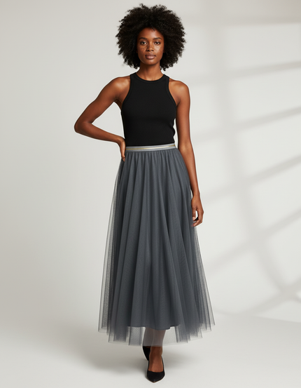 Jupe Longue Tulle Grise Chic