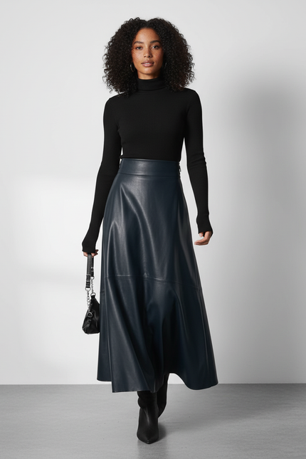Jupe Longue Similicuir Évasée Élégante