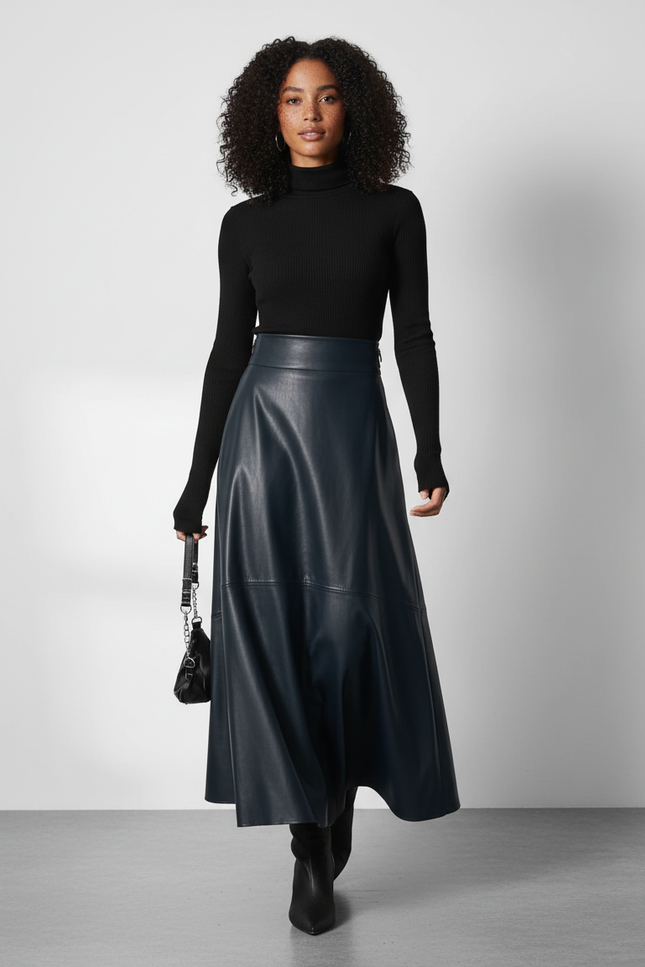 Jupe Longue Similicuir Évasée Élégante
