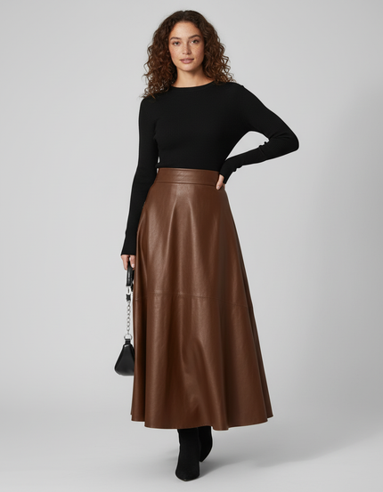 Jupe Longue Marron Similicuir Élégante