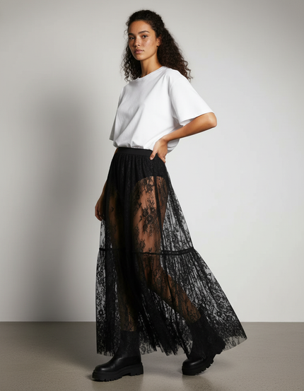 Jupe Longue Dentelle Transparente Chic Soirée