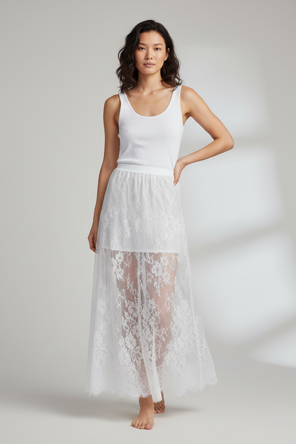 Jupe Longue Dentelle Transparente Fluide