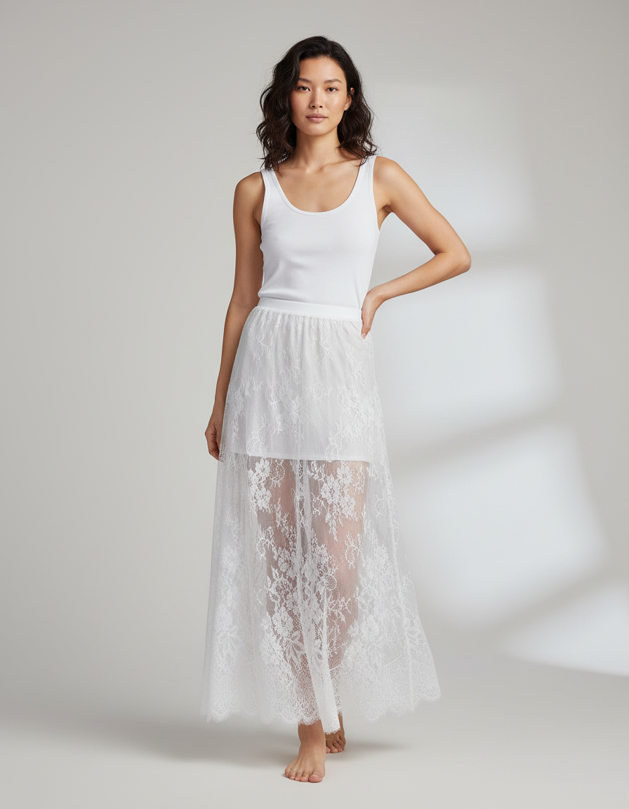 Jupe Longue Dentelle Transparente Fluide