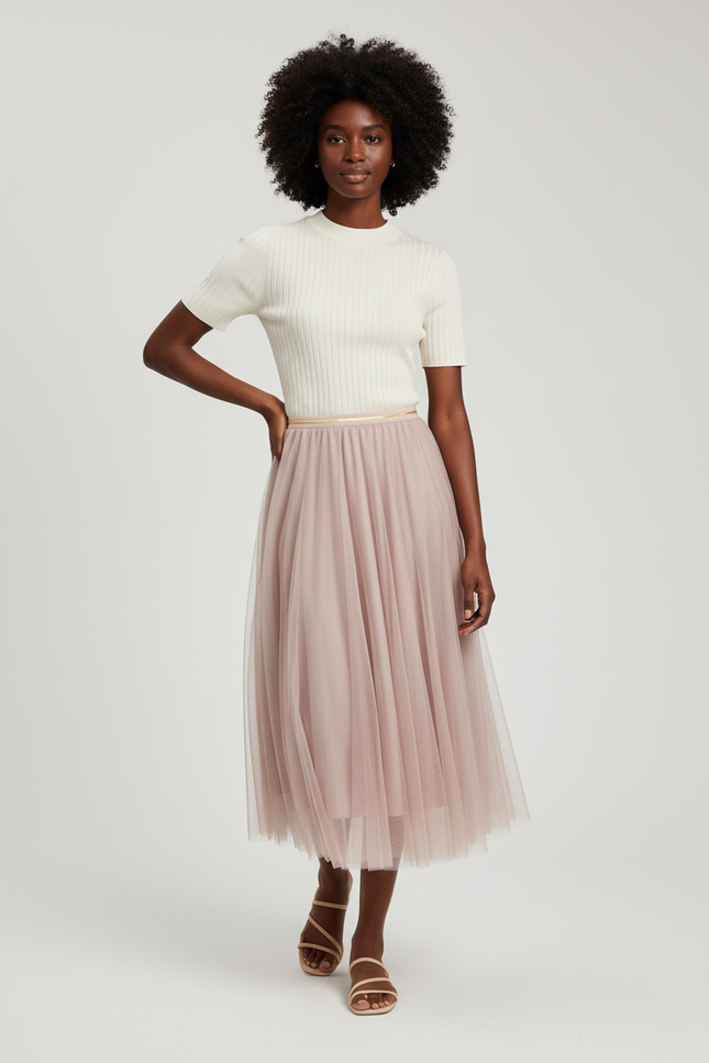 Jupe Longue Tulle Rose Poudré