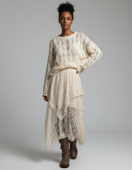 Jupe Longue Dentelle Transparente Fluide Femme