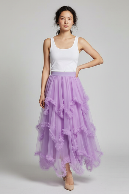 Jupe Longue Violette Tulle Volants