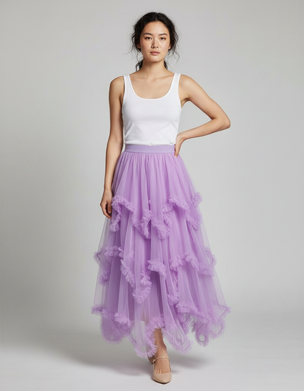 Jupe Longue Violette Tulle Volants