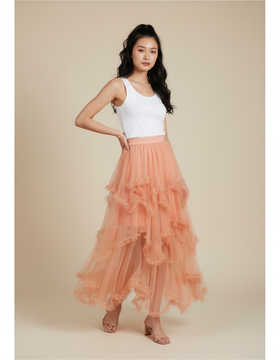 Jupe Longue Orange Femme