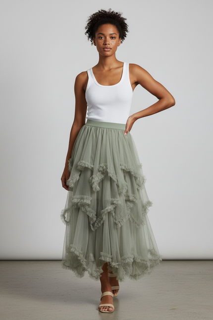 Jupe Longue Vert Sauge Mariage