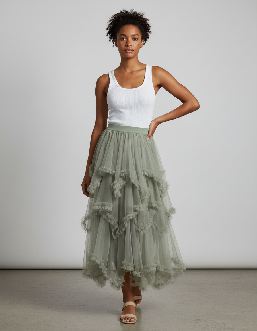 Jupe Longue Vert Sauge Mariage