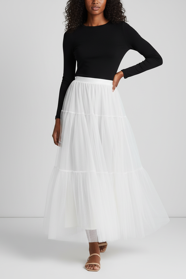 Jupe Longue Blanche Tulle Fluide