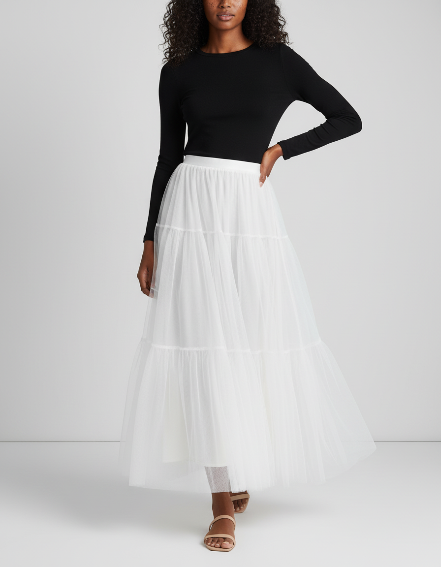 Jupe Longue Blanche Tulle Fluide