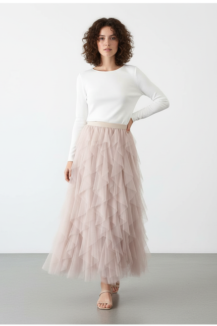 Jupe Longue Tulle Rose Chic