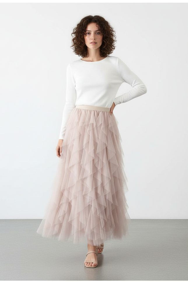 Jupe Longue Tulle Rose Chic