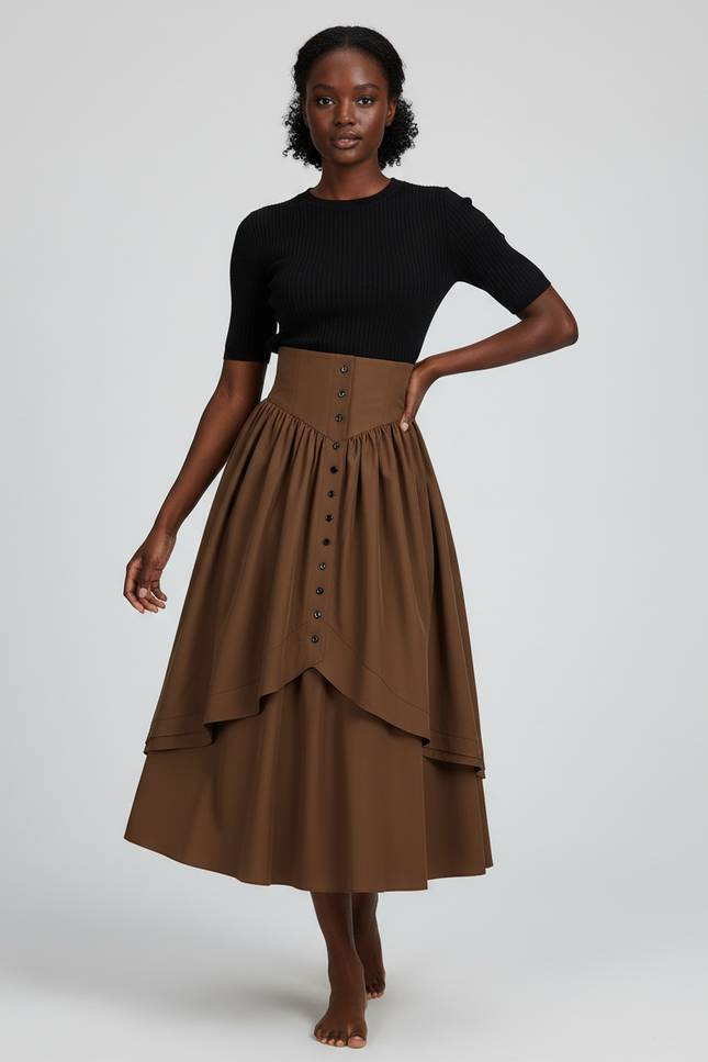 Jupe Longue Taille Haute Volantée Élégante