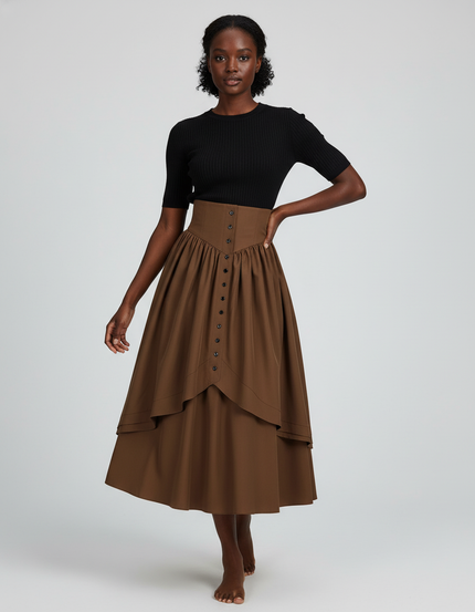 Jupe Longue Taille Haute Volantée Élégante