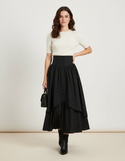 Jupe Longue Noire Taille Haute Élégante Mode