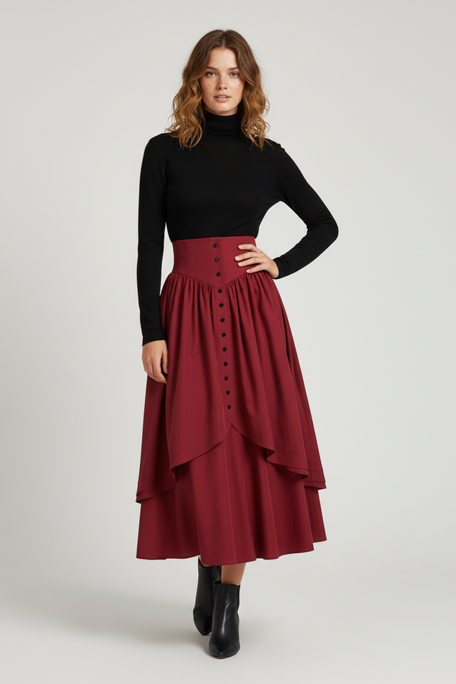 Jupe Longue Bordeaux Taille Haute Vintage