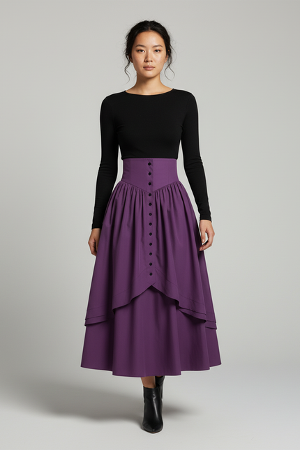 Jupe Longue Violette Volants Rétro