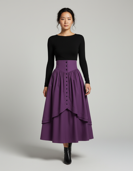 Jupe Longue Violette Volants Rétro