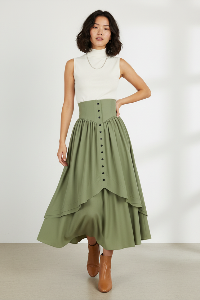 Jupe Longue Taille Haute Superposée Fluide