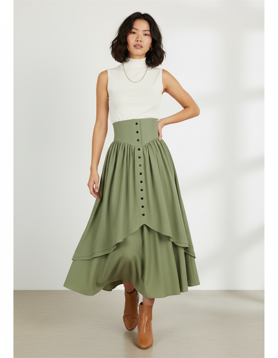 Jupe Longue Taille Haute Superposée Fluide