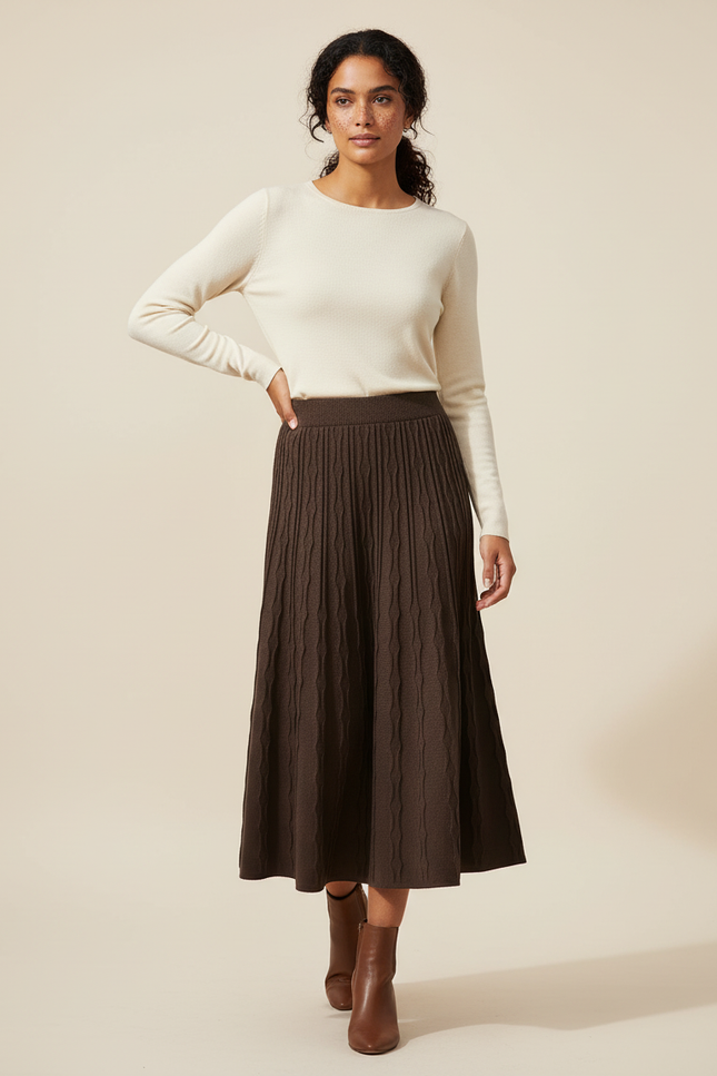Jupe Longue Marron Texturée Élégante