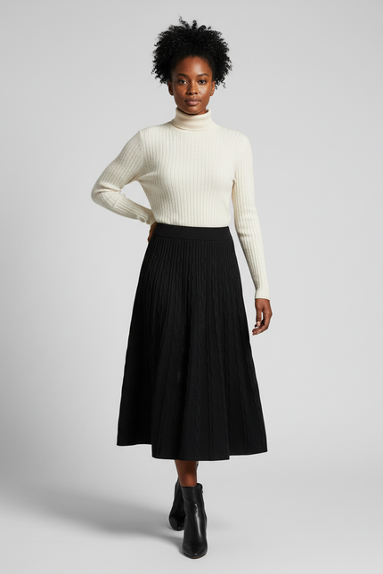 Jupe Trapèze Noire Mi-Longue
