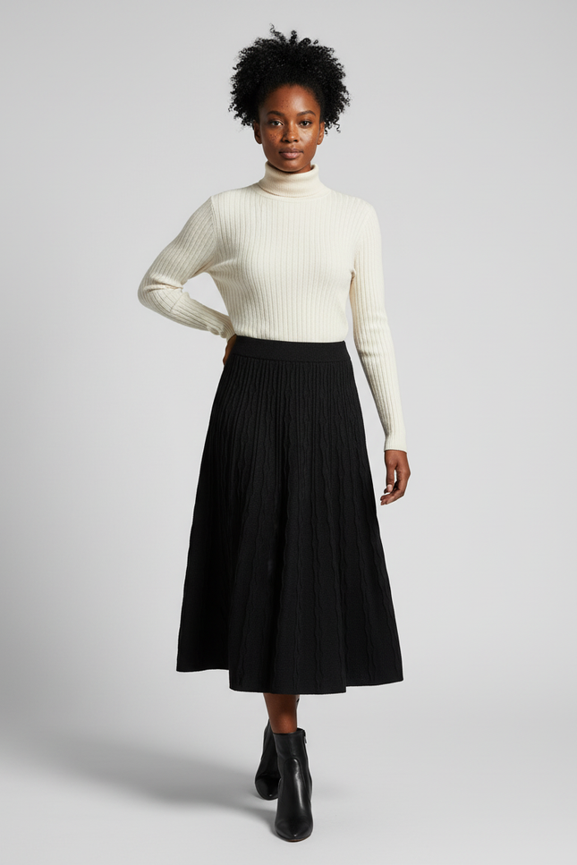 Jupe Trapèze Noire Mi-Longue