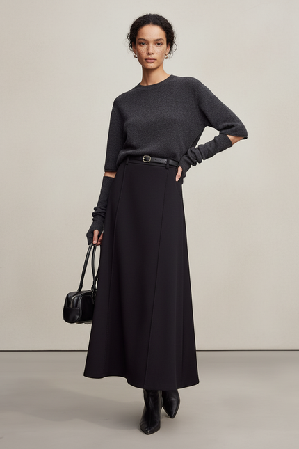 Jupe Longue Noire Évasée Chic Femme