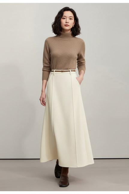 Jupe Longue Crème Coupe Évasée Chic