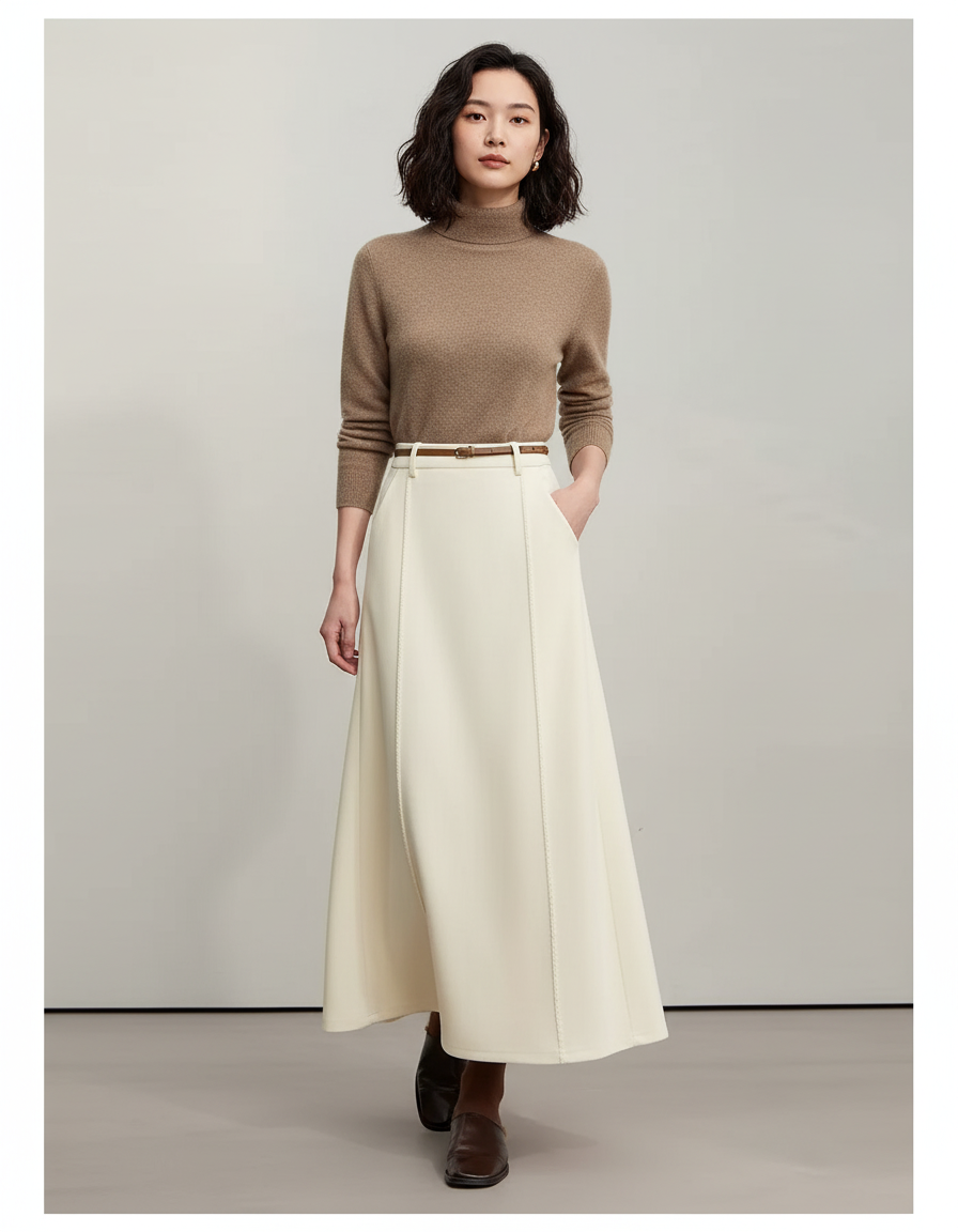 Jupe Longue Crème Coupe Évasée Chic