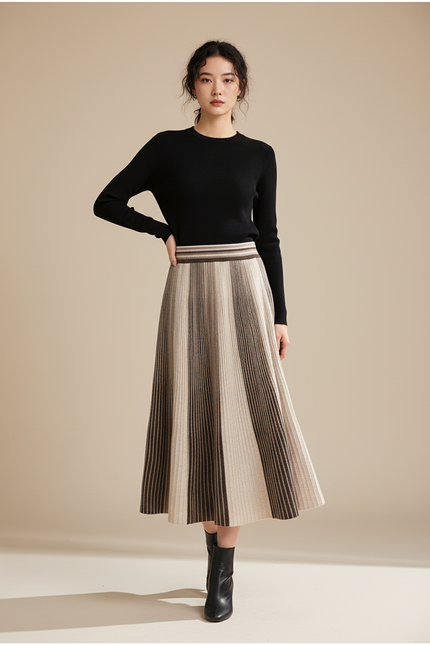 Jupe Longue Plissée Tricotée Chic