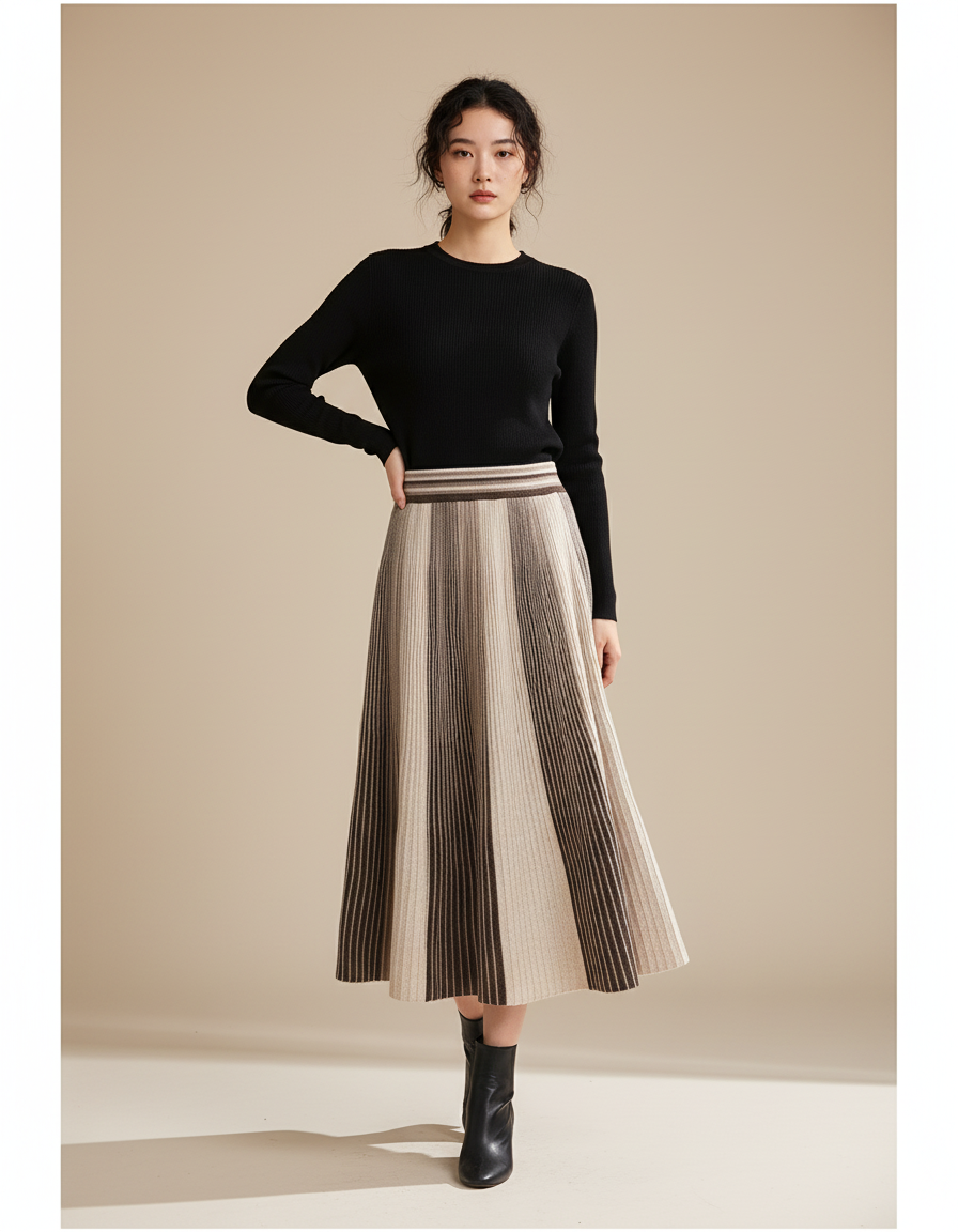 Jupe Longue Plissée Tricotée Chic