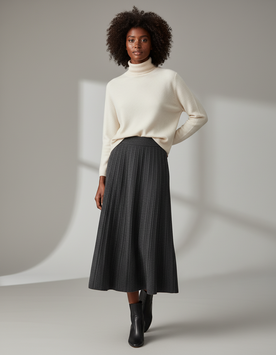 Jupe Longue Plissee Taille Elastique