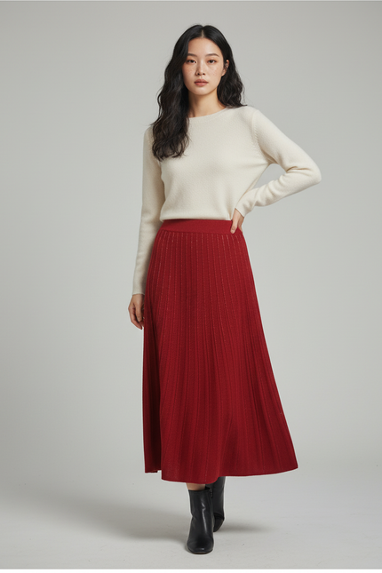 Jupe Longue Maille Plissée Élégante