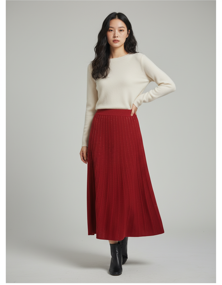 Jupe Longue Maille Plissée Élégante