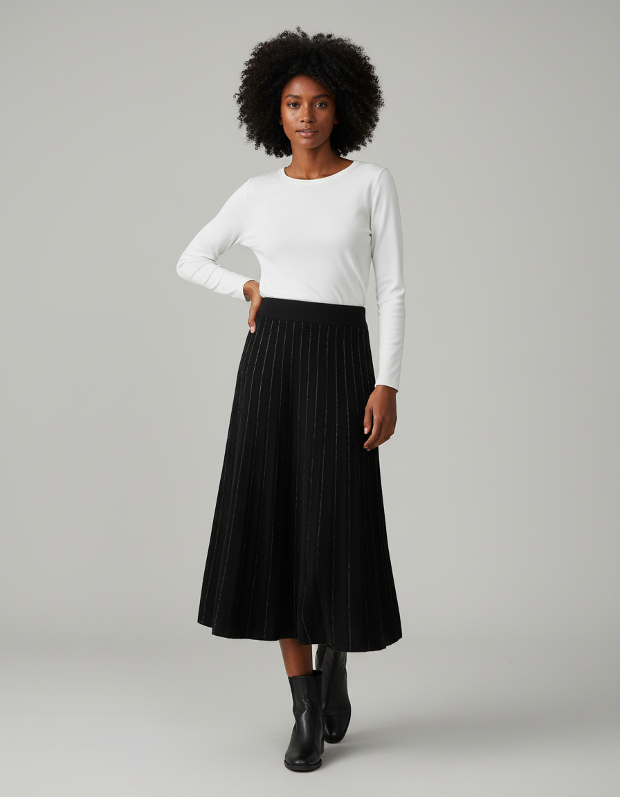 Jupe Longue Plissée Noire Brillante Chic