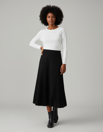 Jupe Longue Plissée Noire Brillante Chic