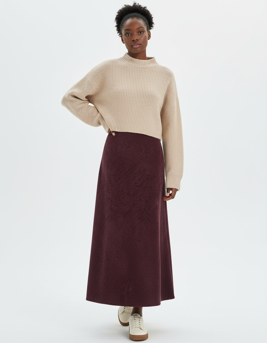 Jupe Longue Bordeaux Laine Chic