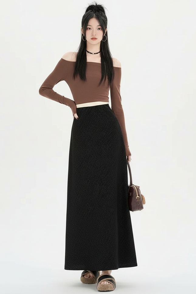 Jupe Longue A-Line Texturée Chic