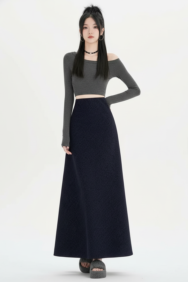 Jupe Longue Trapèze Bleue Marine Chic