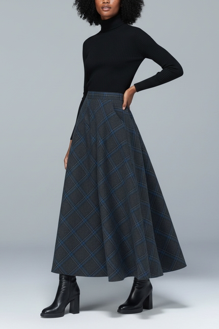 Jupe Longue Plaid Laine Chic