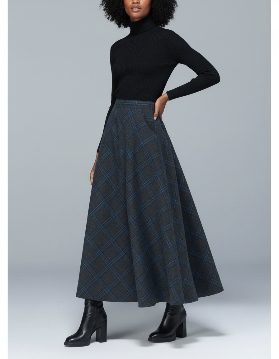 Jupe Longue Plaid Laine Chic