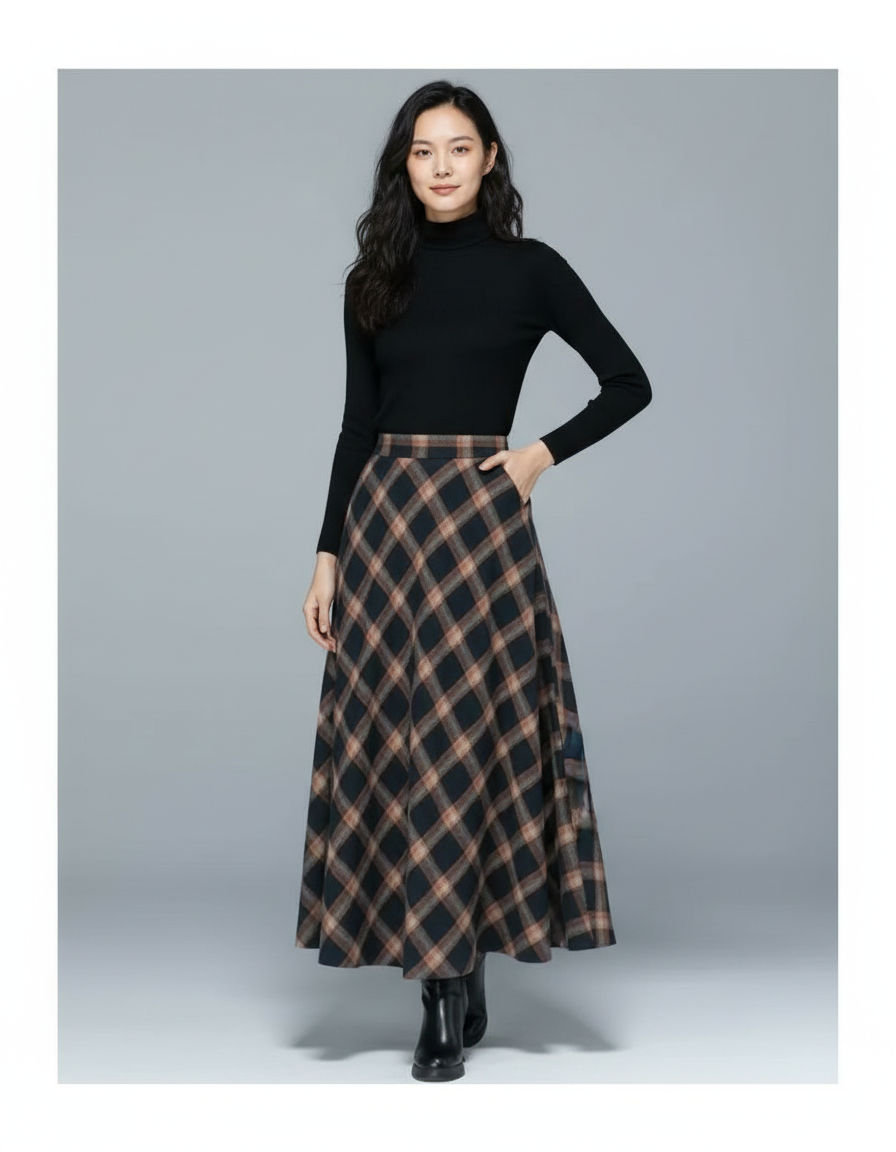 Jupe Longue Laine Écossaise Chic