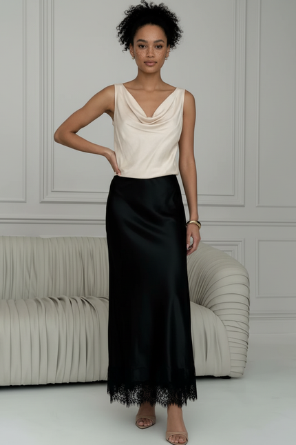 Jupe Longue Satin Et Dentelle