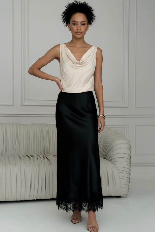 Jupe Longue Satin Et Dentelle