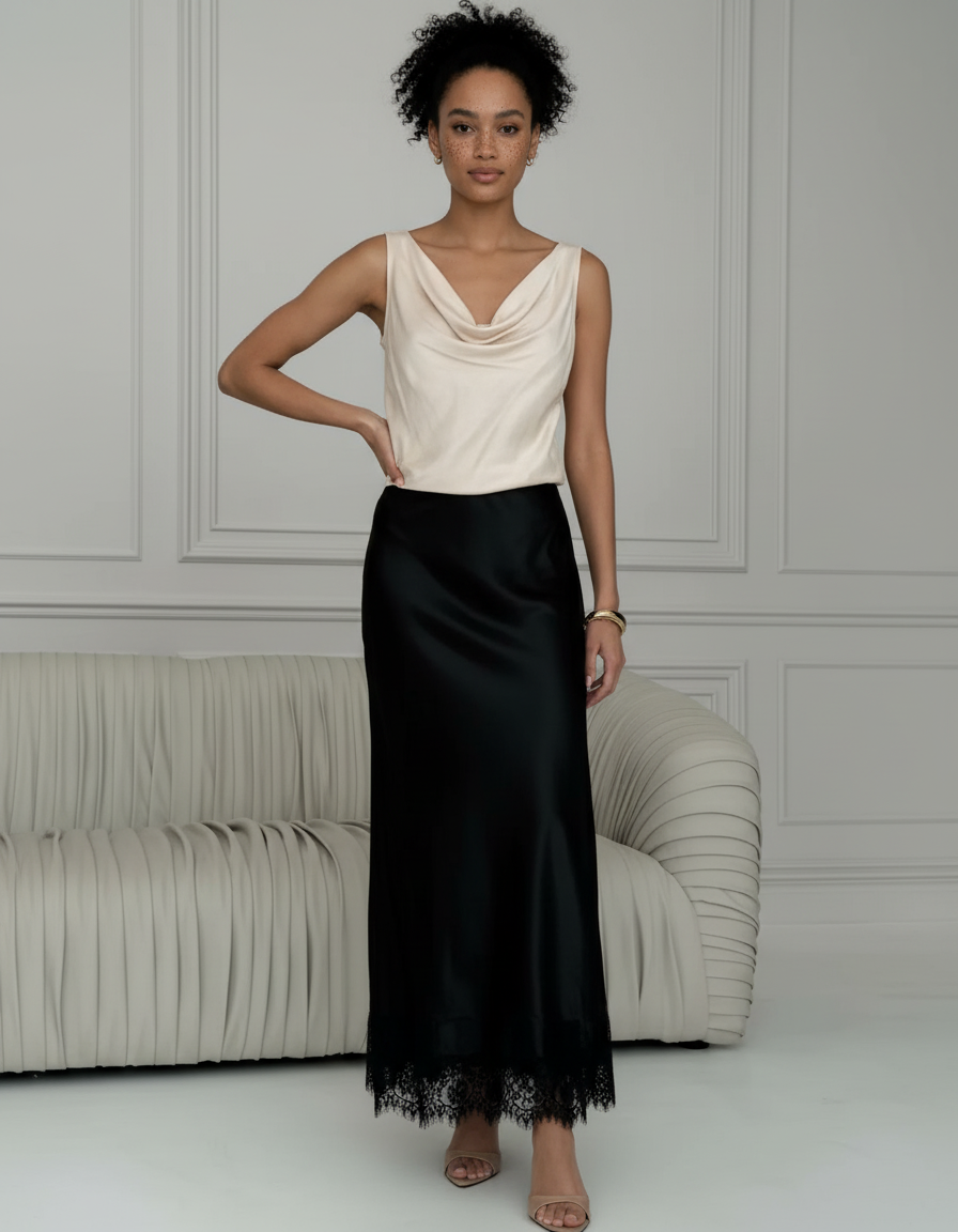 Jupe Longue Satin Et Dentelle